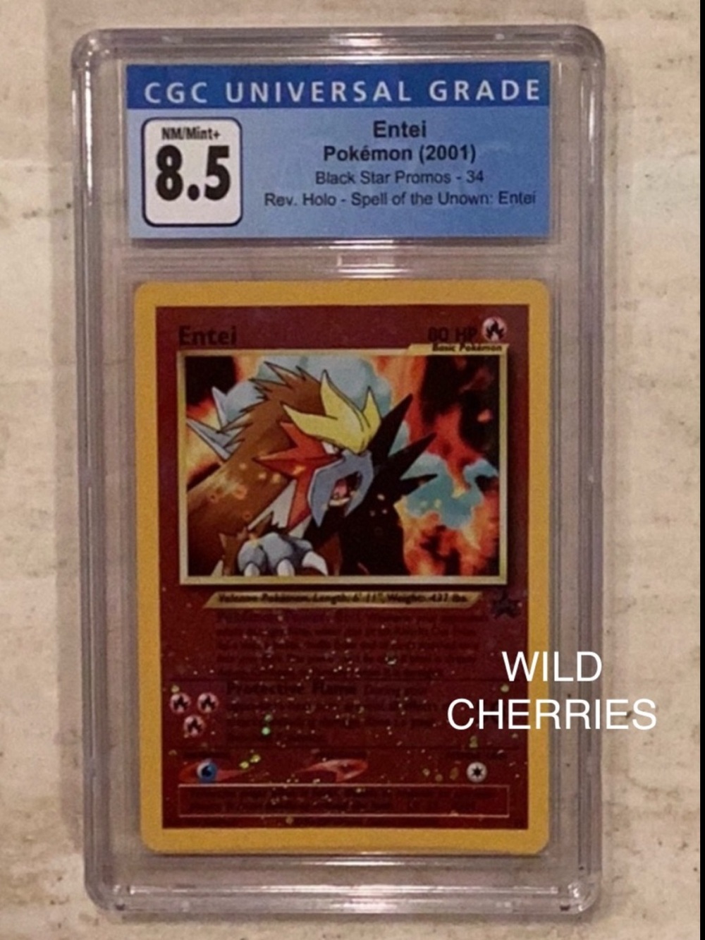 Pokemon Entei 2001 Black Star Promo 34 Reverse Holo Spell Unown CGC 8.5 #34 TCG